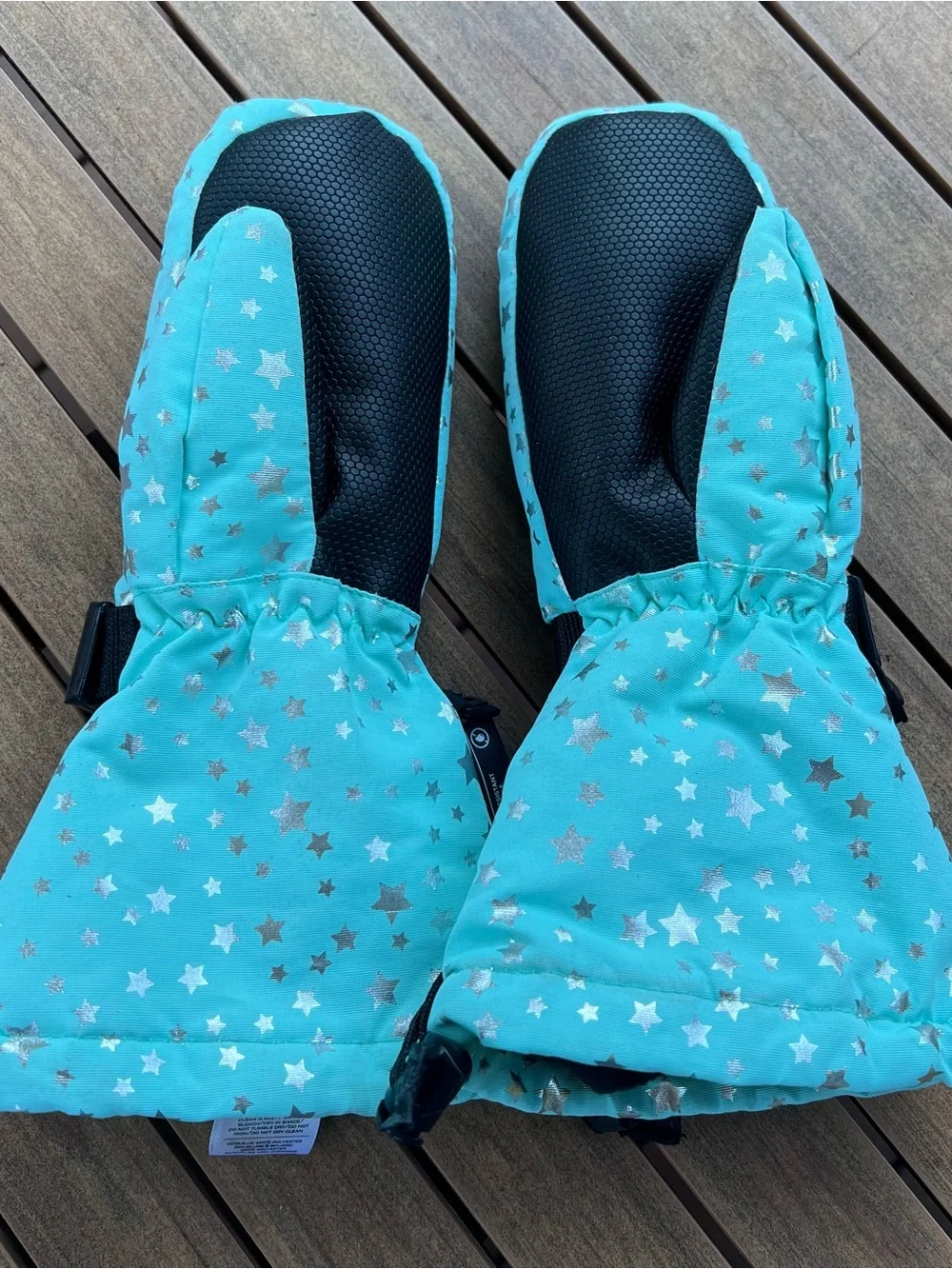 Jan & Jul Mittens Kids Teal Silver Stars Snow Winter Mittens Like New Medium